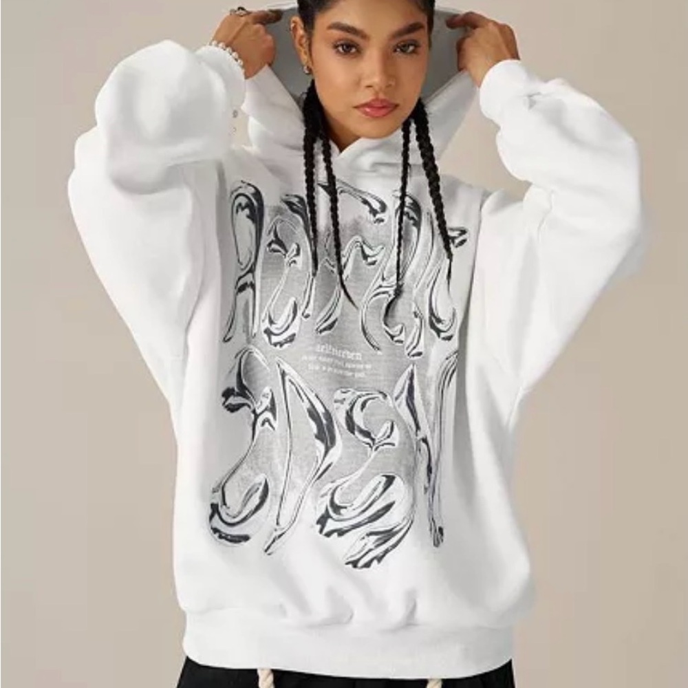 AELFRIC EDEN unisex  Futuristic Liquid Metal Design Pullover Hoodie xl